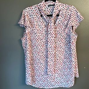 Xl patterned blouse with neck tie and ruffled shoulders